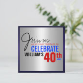 第40誕生日の招待状-赤い銀製の青 招待状 (スタンド正面)