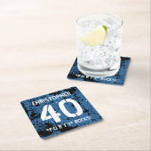 第40誕生日の粋で青くグランジなパターンA07 スクエアペーパーコースター (インサイチュ)
