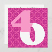 第40誕生日の膨大な数のショッキングピンク白いW977 招待状 (正面/裏面)