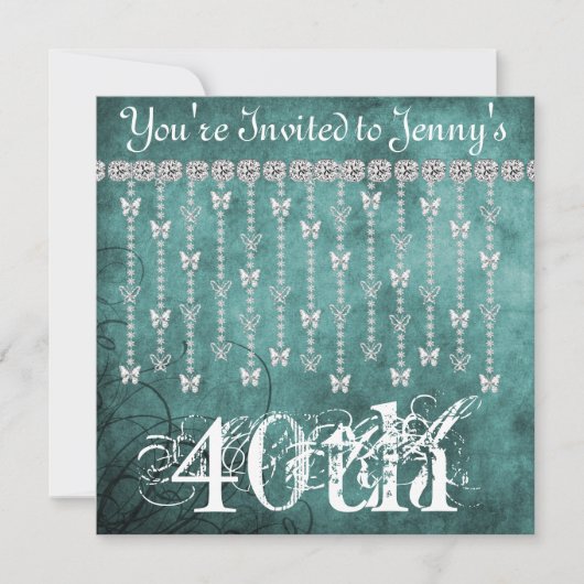 第40誕生日の蝶きらきら光るな招待状 招待状 (正面)