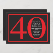 第40誕生日の赤くおよび黒い黒板 招待状 (正面/裏面)