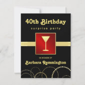 第40誕生日の赤く黒い金ゴールドの招待状を驚かして下さい 招待状 (正面)