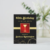 第40誕生日の赤く黒い金ゴールドの招待状を驚かして下さい 招待状 (スタンド正面)