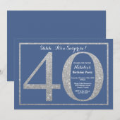 第40誕生日の青く、銀製のグリッターを驚かして下さい 招待状 (正面/裏面)