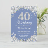 第40誕生日の青く、銀製のダイヤモンド 招待状 (スタンド正面)