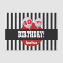 第40誕生日ストライプなおよび気球の黒い赤A08
