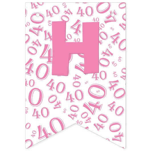 第40誕生日数パターンピンクおよび白 バンティングフラッグ (第2の旗)