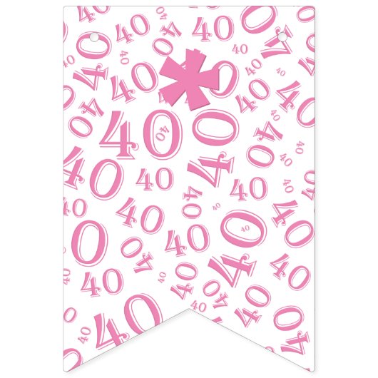 第40誕生日数パターンピンクおよび白 バンティングフラッグ (第1の旗)