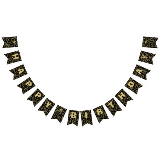 第40誕生日数パターン金ゴールドおよび黒 バンティングフラッグ (全)