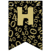 第40誕生日数パターン金ゴールドおよび黒 バンティングフラッグ (第2の旗)