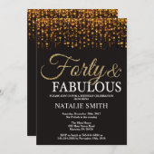 第40誕生日40およびすばらしい金ゴールドのグリッター 招待状 (正面/裏面)