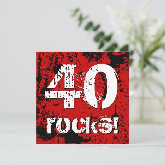 第40誕生日40の石! グランジで赤くおよび黒いA07 招待状 (スタンド正面)