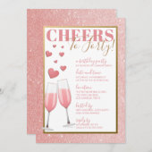 第40誕生日|ピンクのシャンペン 招待状 (正面/裏面)