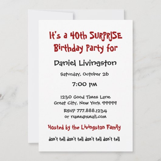 第40驚きの誕生会のジッパーあなたの唇W1454 招待状 (裏面)