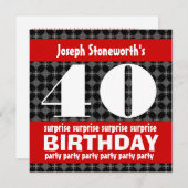 第40驚きの誕生会の黒の赤い白 招待状 (正面/裏面)