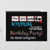 第40驚きの誕生日のパーティの招待状のテンプレート 招待状 (正面/裏面)