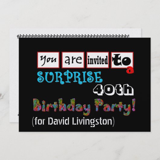 第40驚きの誕生日のパーティの招待状のテンプレート 招待状 (正面/裏面)