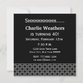 第40驚きの誕生日のモダンな白黒の赤い灰色 招待状 (裏面)