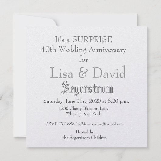 第40驚き記念日の招待状-銀は上がりました 招待状 (裏面)