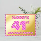 第41回バースデーはっきりしたタパーティー – おもしろい、ピンクストライプ色41 箔招待状 (立ち正面)