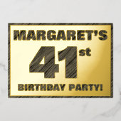 第41回バースデーパーティー – はっきりした、ウッドグフェイクレイン文字 箔招待状 (正面)