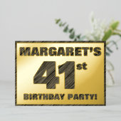 第41回バースデーパーティー – はっきりした、ウッドグフェイクレイン文字 箔招待状 (立ち正面)