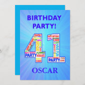 第41回誕生日パーティーの招待の名前の追加 招待状 (正面/裏面)