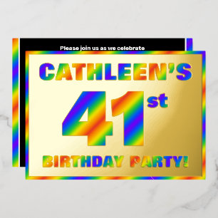 第41回誕生日パーティー – おもしろい、レインボースペクトル「41」 箔招待状