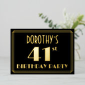 第41回誕生日パーティー:アールデコを見る"41",名前あり 箔招待状 (立ち正面)