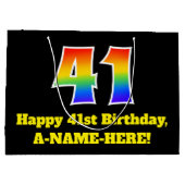第41誕生日～おもしろい, カラフル, 鮮やか, Rainbow 41 ラージペーパーバッグ (裏面)