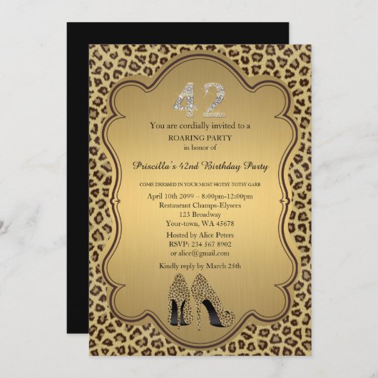 第42の誕生会第42のチータのハイヒールの靴 招待状 (正面/裏面)