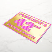 第42回バースデーはっきりしたタ・パーティー:おもしろい、ピンクストライプ・# 42 箔招待状 (回転した状態)