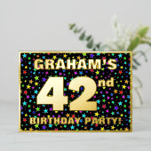 第42回バースデーパーティー – おもしろい、スターカラフルズ・パターン 箔招待状 (立ち正面)
