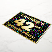 第42回バースデーパーティー – おもしろい、スターカラフルズ・パターン 箔招待状 (回転した状態)