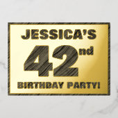 第42回バースデーパーティー – はっきりした、ウッドグフェイクレイン文字 箔招待状 (正面)