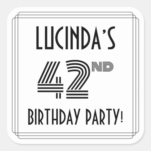 第42回バースデーパーティー：アールデコスタイル+名前をカスタムする スクエアシール (正面)