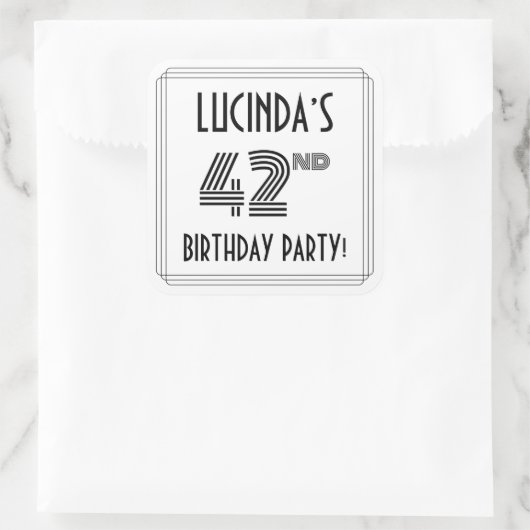 第42回バースデーパーティー：アールデコスタイル+名前をカスタムする スクエアシール (バッグ)