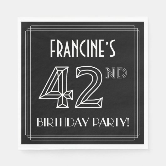 第42回バースデーパーティー:アールデコスタイル+名前をカスタムする スタンダードランチョンナプキン (正面)