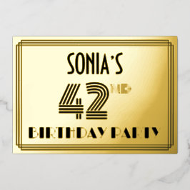 第42回バースデーパーティー – アールデコスタイル「42」 & Name 箔招待状