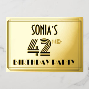 第42回バースデーパーティー – アールデコスタイル「42」 & Name 箔招待状