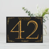 第42回バースデーパーティー,ギャツビーのスタイル,ブラック金ゴールドグリッター 招待状 (スタンド正面)