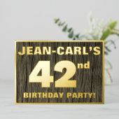 第42回誕生日パーティーはっきりした:,木目フェイク模様 箔招待状 (立ち正面)