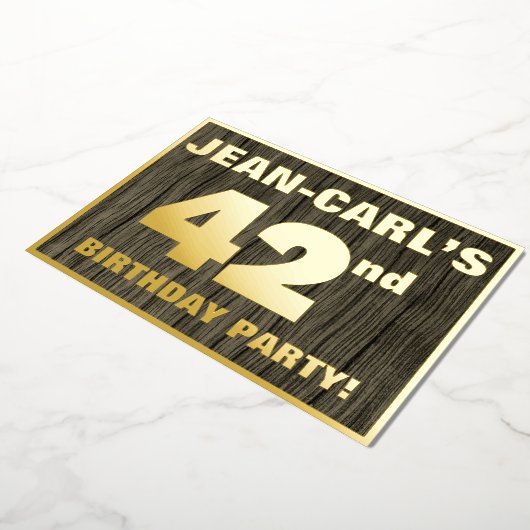 第42回誕生日パーティーはっきりした:,木目フェイク模様 箔招待状 (回転した状態)