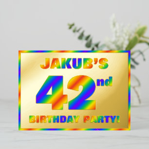 第42回誕生日パーティー – おもしろい、レインボースペクトル「42」 箔招待状