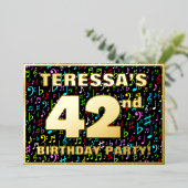 第42回誕生日パーティー – おもしろい、音楽カラフル記号 箔招待状 (立ち正面)