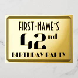 第42回誕生日パーティー：アールデコの外観"42"と名前 箔招待状