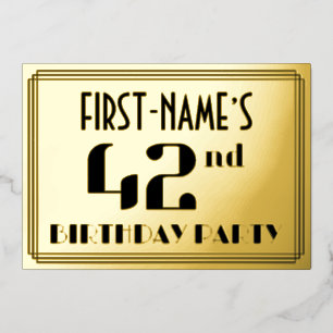 第42回誕生日パーティー：アールデコの外観"42"と名前 箔招待状