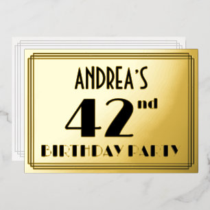 第42回誕生日パーティー – アールデコの外観：「42」 +名前 箔招待状