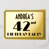 第42回誕生日パーティー – アールデコの外観:「42」 +名前 箔招待状 (正面)