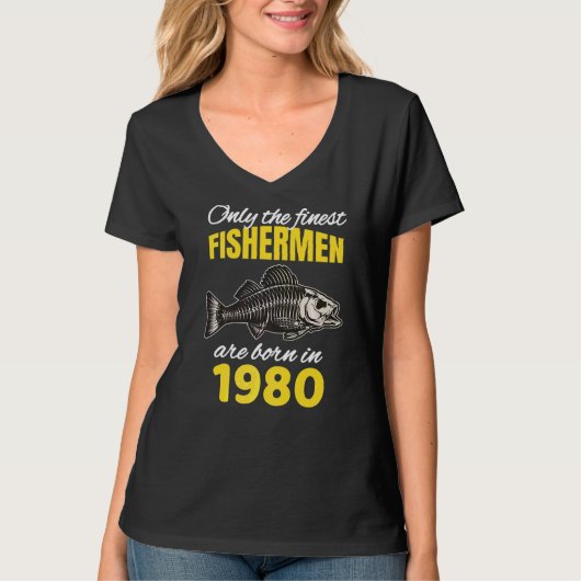 第42回誕生日漁民生まれは1980年魚釣り Tシャツ (正面)